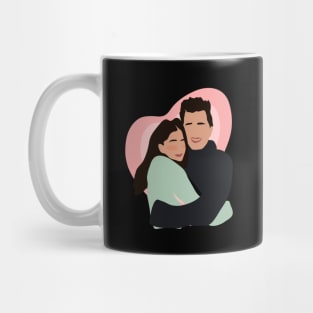 cute couple hugging with pink heart in backgorund, vector illustration, without face, Mug